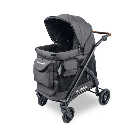 WonderFold M1 Single Stroller Wagon with an adjustable canopy and padded seat for a comfortable ride.