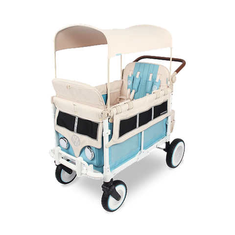 WonderFold VW4 Volkswagen Stroller Wagon with retro design, featuring spacious seating and storage.